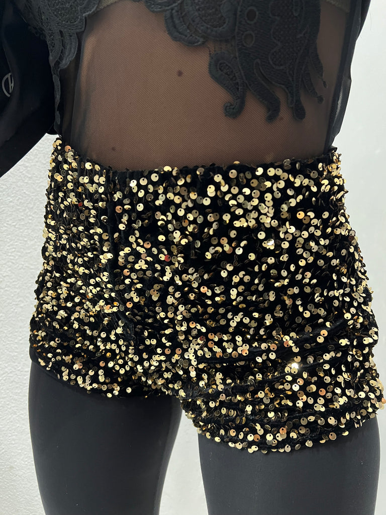 Have One-Shorts a coulotte nere paillettes oro
