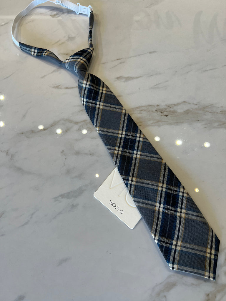 Vicolo-Cravatta stampa scozzese base grigia+ottanio e senape