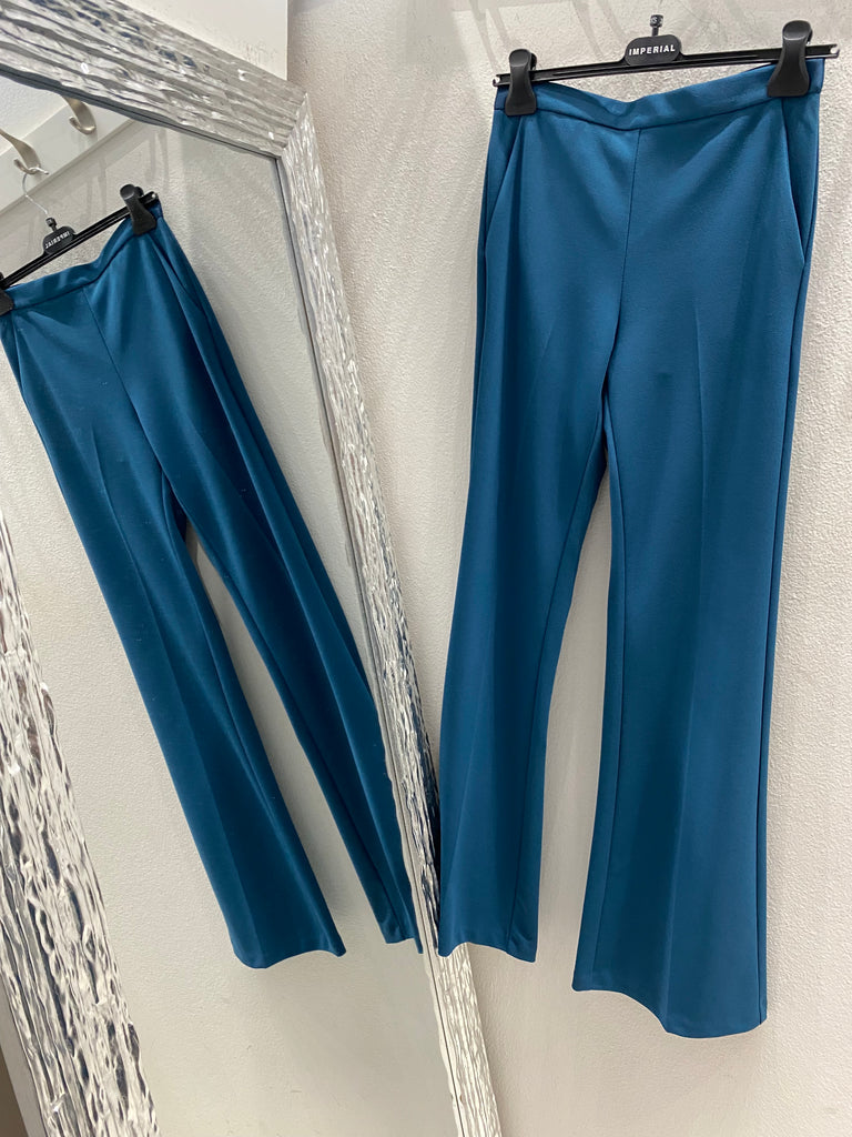 Imperial-Pantalone flare blu stellar con raso in vita