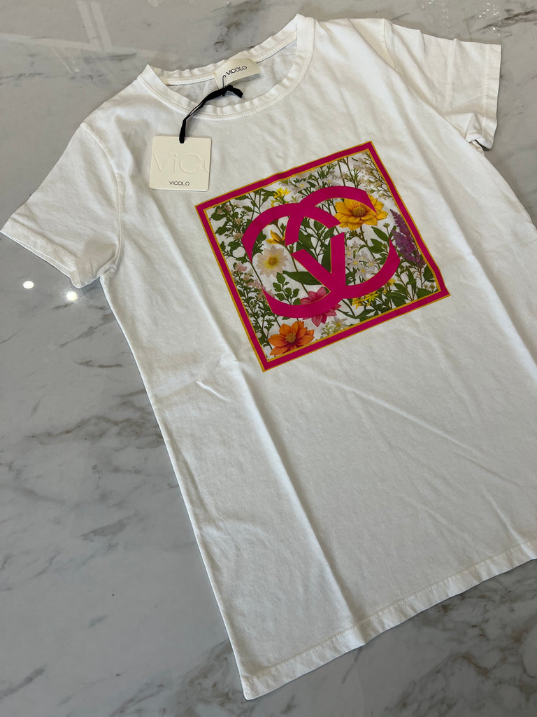 ViCOLO•T-shirt fiori+fuxia