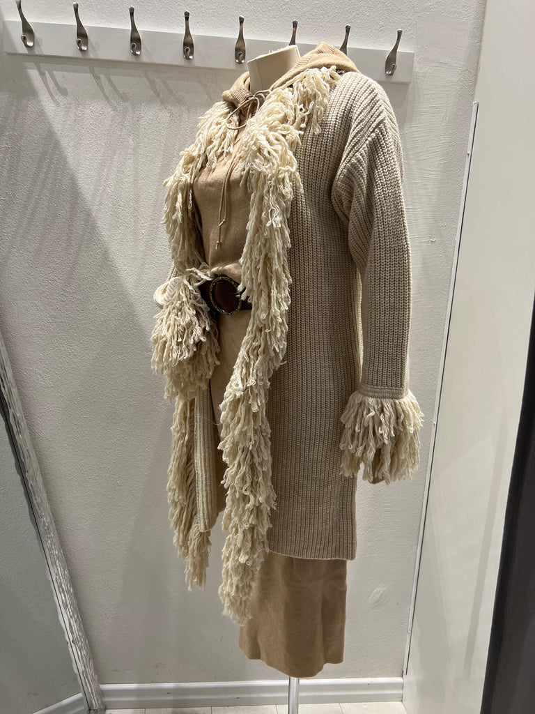 Kontatto-Cardigan coat con frange boa
