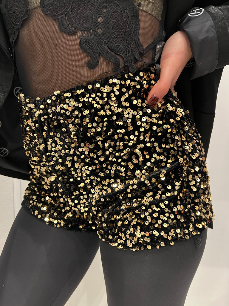 Have One-Shorts a coulotte nere paillettes oro