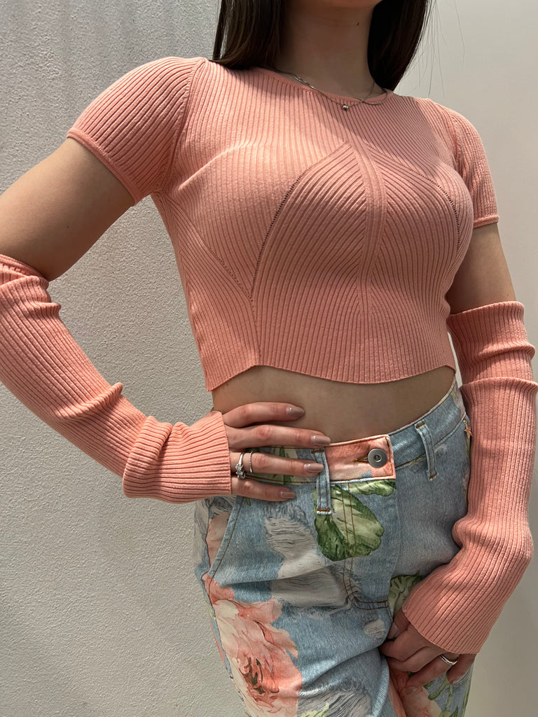 Souvenir•Pantalone effetto jeans con rosa color pesca