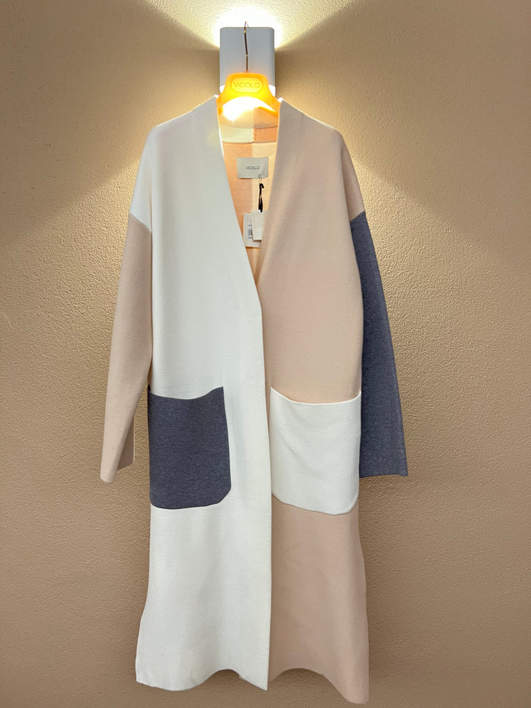 Vicolo-Cardigan coat/cappottino tricolor panna/grigio/sabbia
