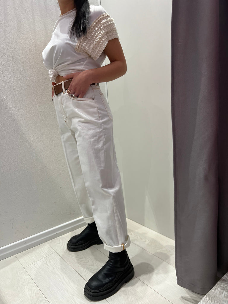 HaveOne•Jeans bianco Mandy cuciture caramello