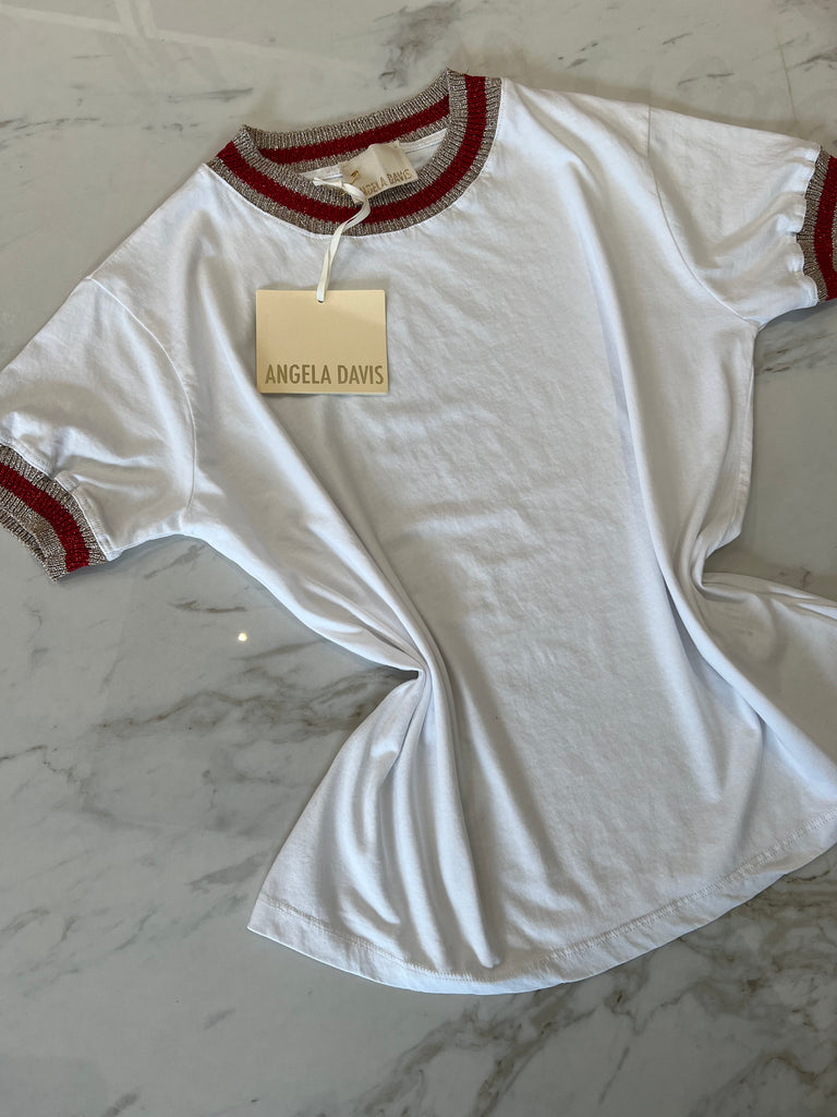 Angela Davis•T-shirt lurex su girocollo e giromanica•Più colori
