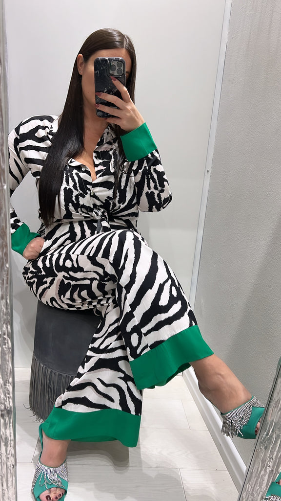 HaveOne•Pantalone palazzo zebrato banda verde