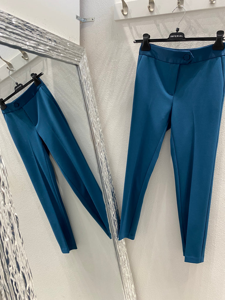 Imperial-Pantalone blu stellar a sigaretta con fascia raso in vita
