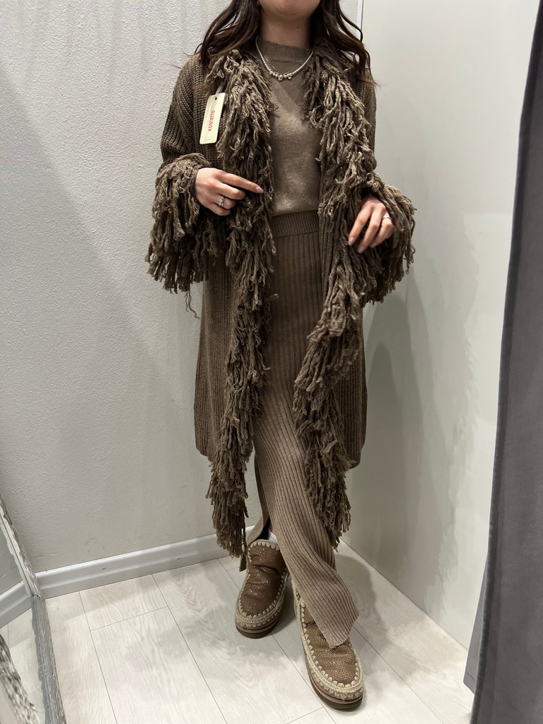 Kontatto-Cardigan coat con frange boa