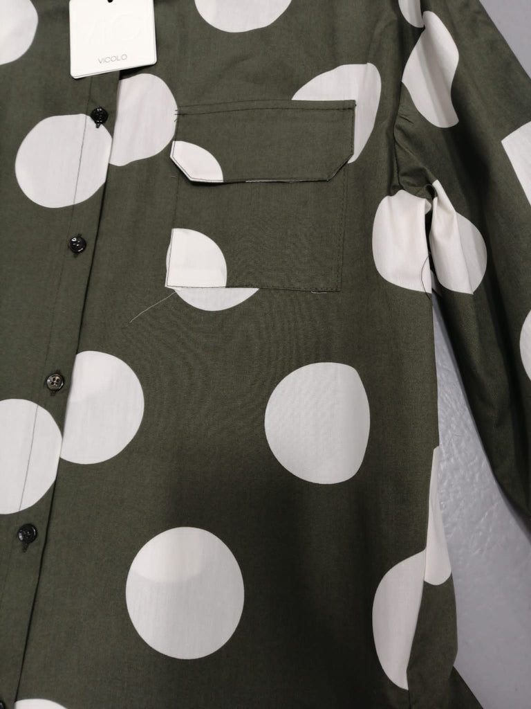 Vicolo-Camicia over militare+pois bianchi in cotone