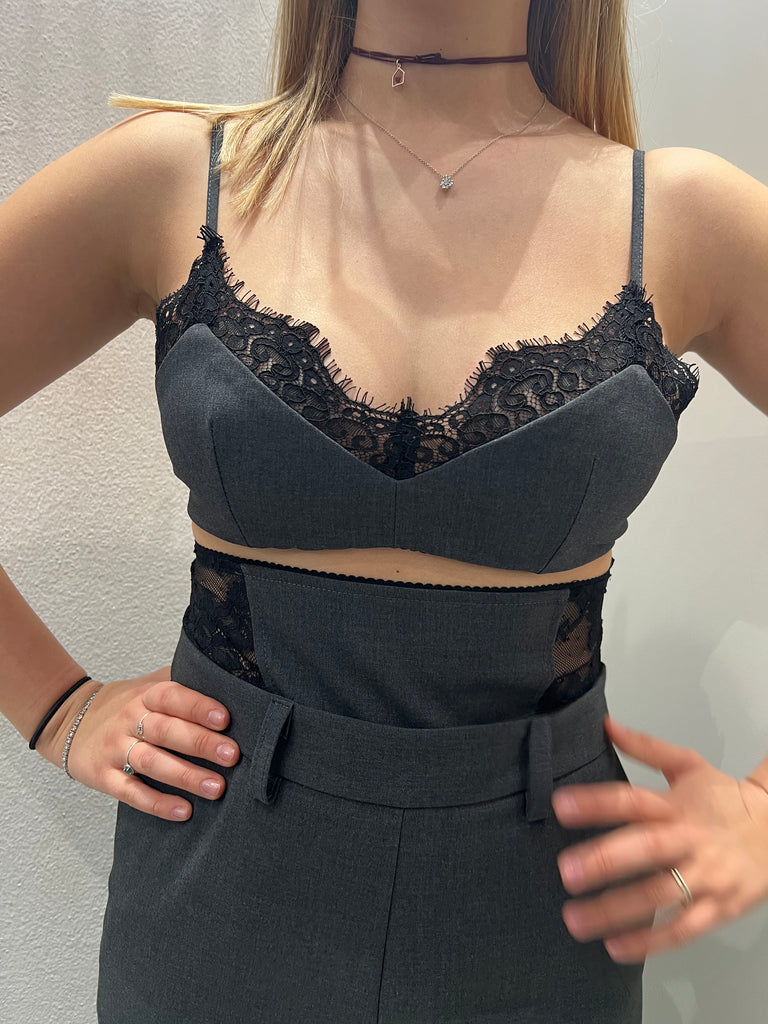 IMPERIAL•Top bralette lingerie grigio pizzo nero Garçon