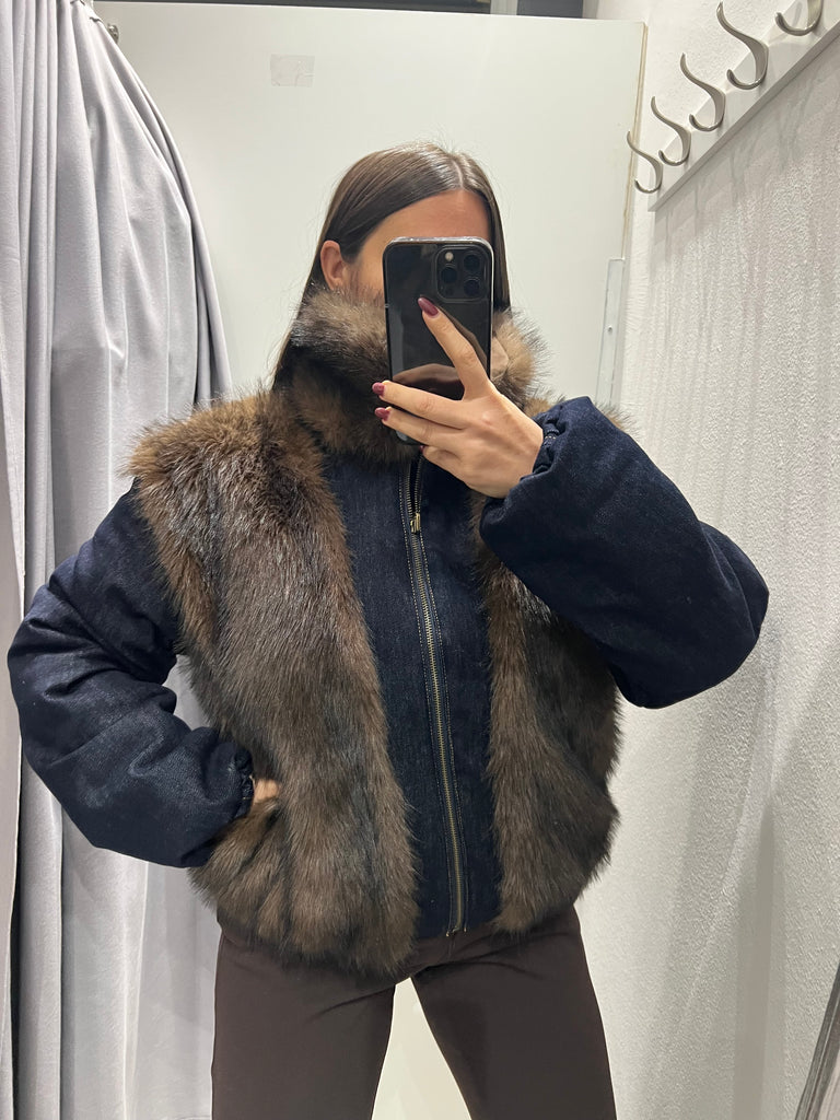 BLK30 ViCOLO•Bomber reversibile jeans e ecopelliccia