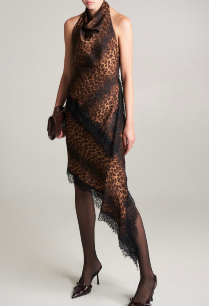 LUMINA•Gonna maculata raso midi asimmetrica con pizzo