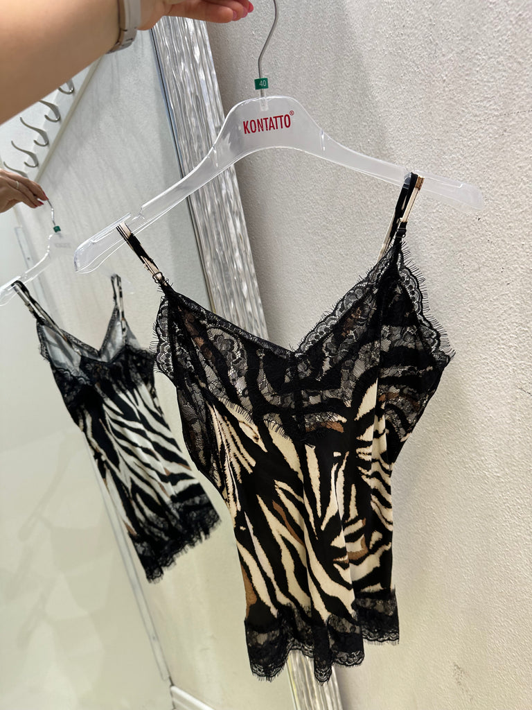 🚨KONTATTO•Canotta top zebrata pizzo