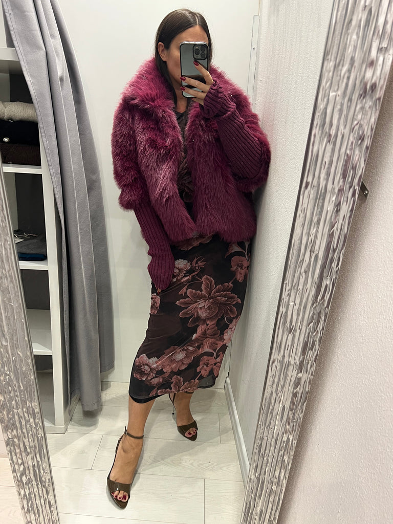 HaveOne•Ecopelliccia magenta manicotti in maglia