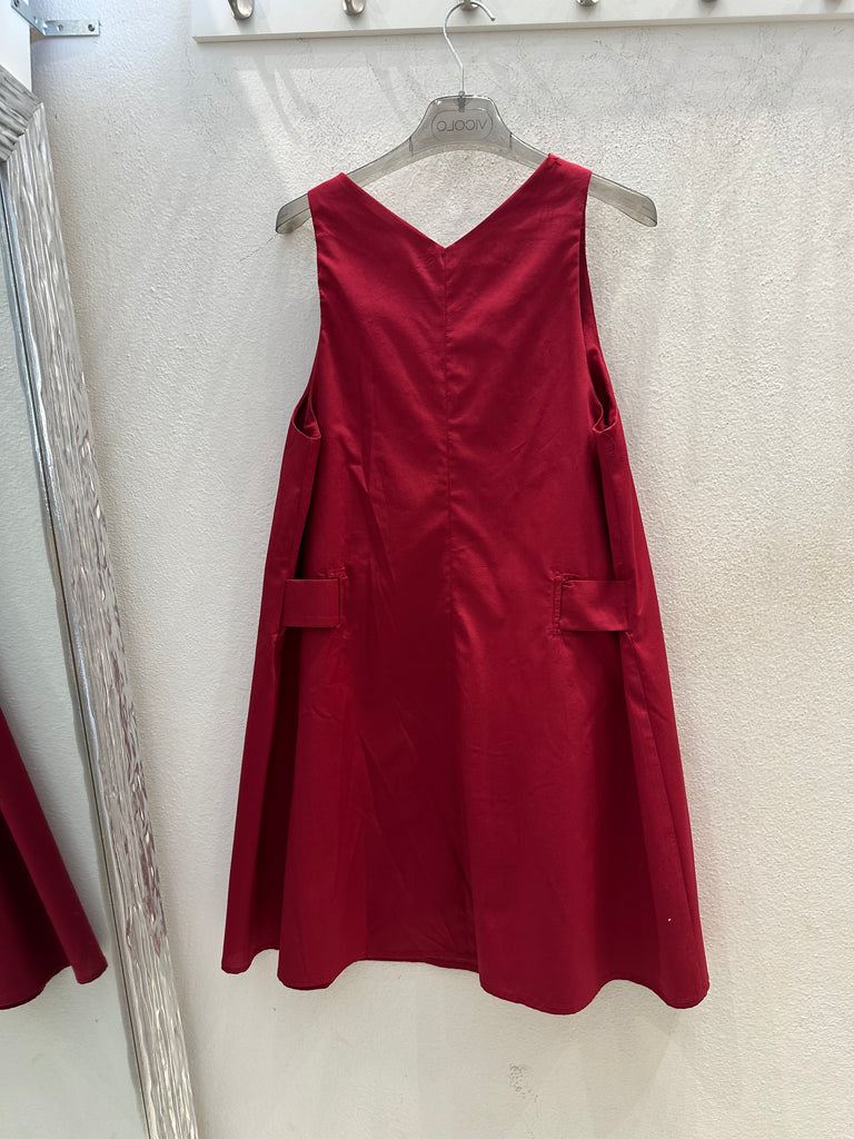 🚨ViCOLO•Abitino popeline di cotone scollo V•Rosso India