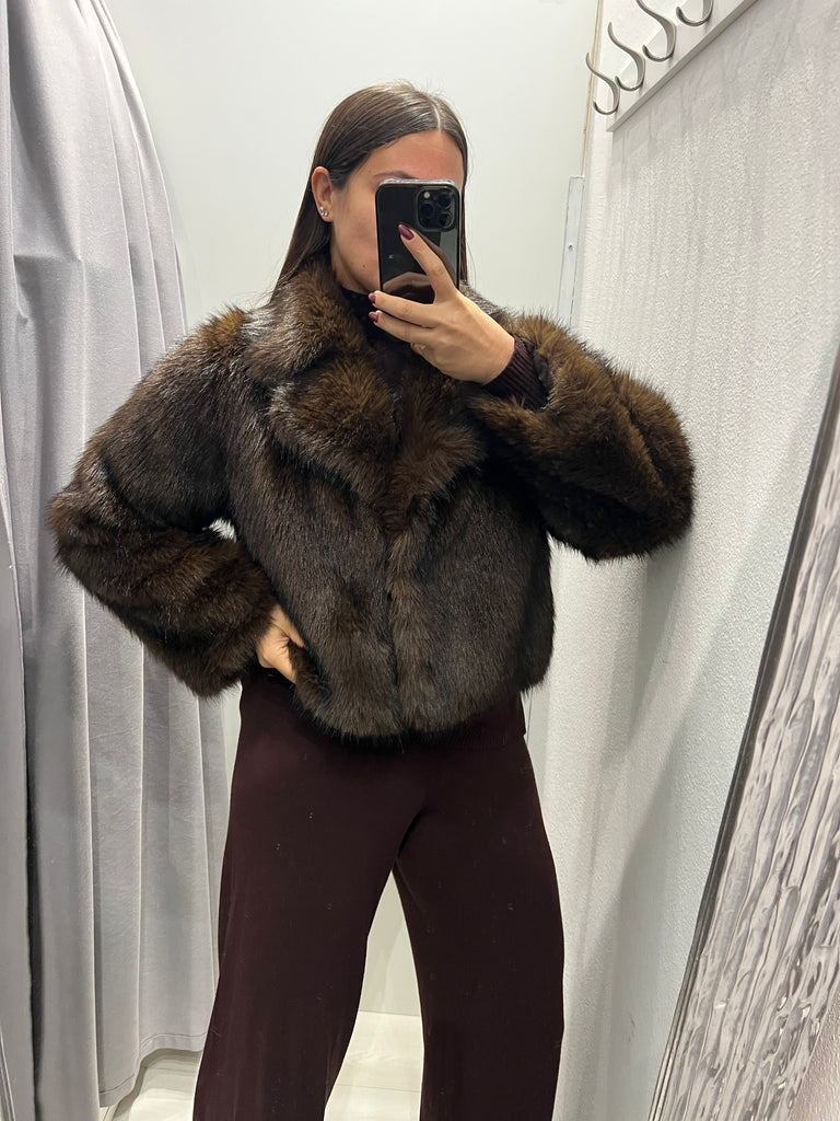 Philia Loft•Ecopelliccia crop bottoni clip