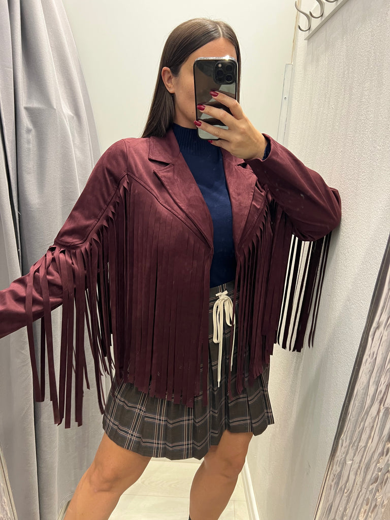 HaveOne•Giacca scamosciata bordeaux frange