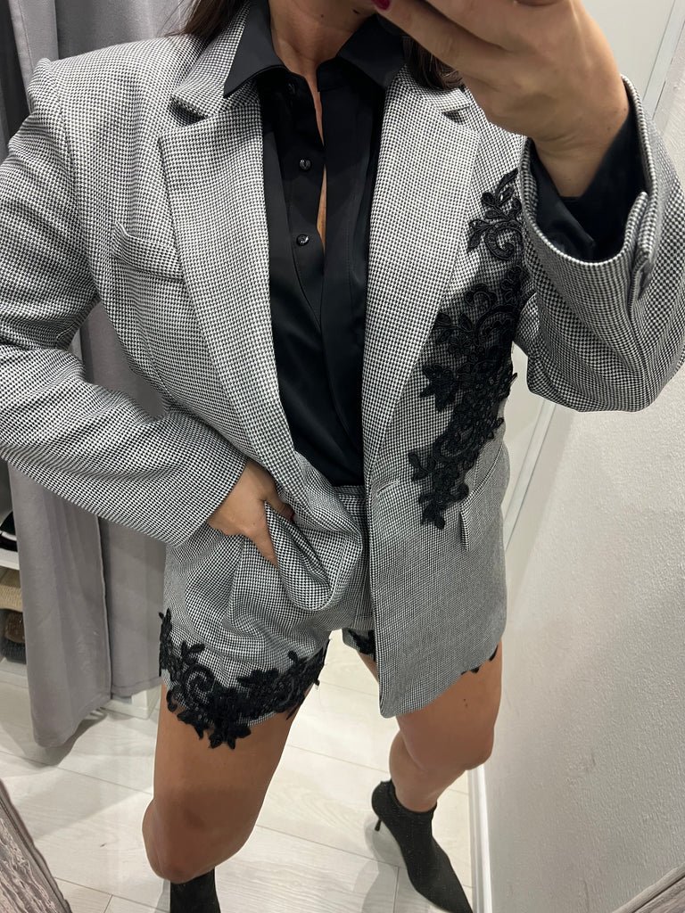 HaveOne•Shorts pied-de-poule ricamo paillettes