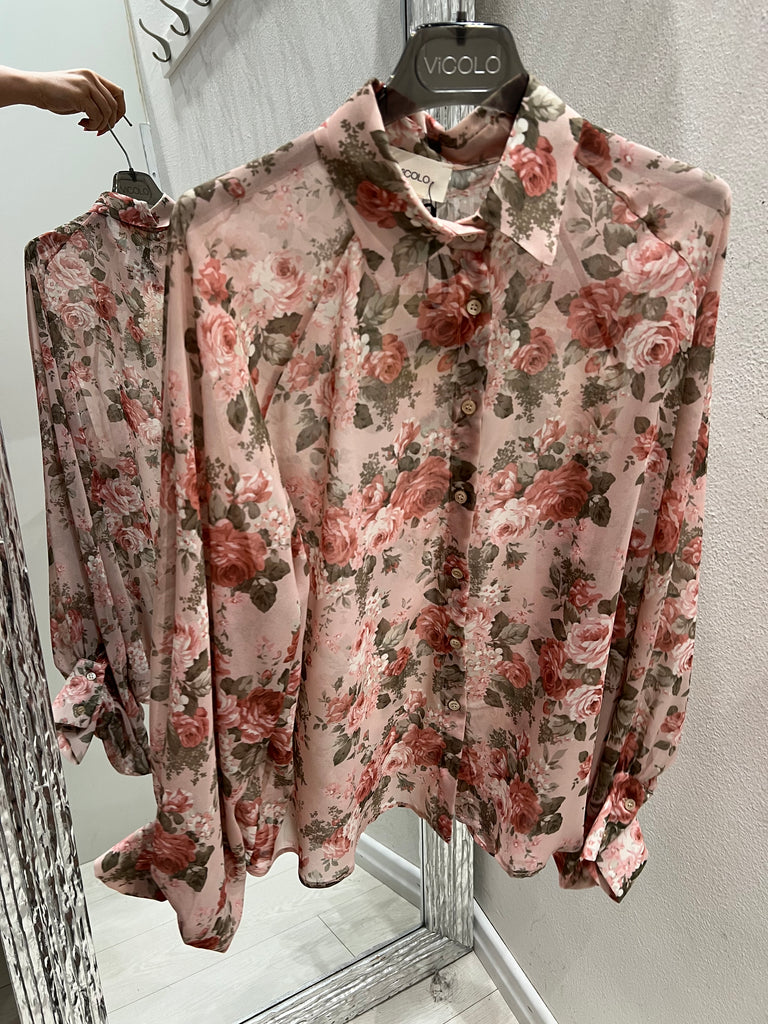 ViCOLO•Camicia floreale base rosa