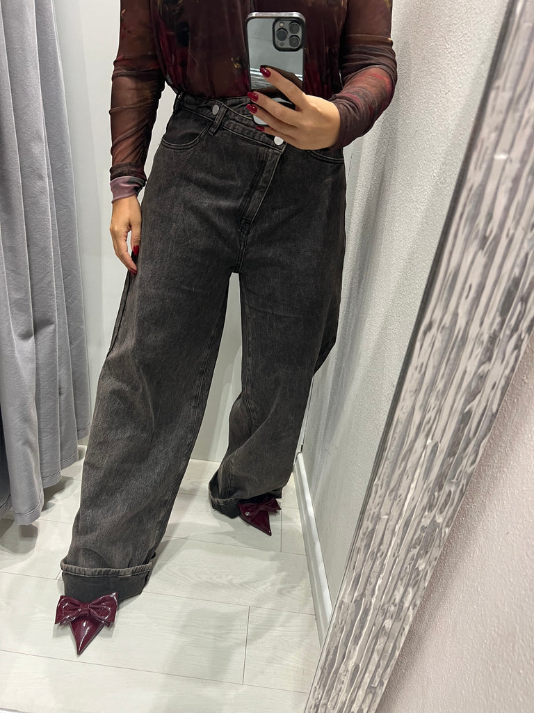 LUMINA•Jeans ampio moro abbottonatura asimmetrica