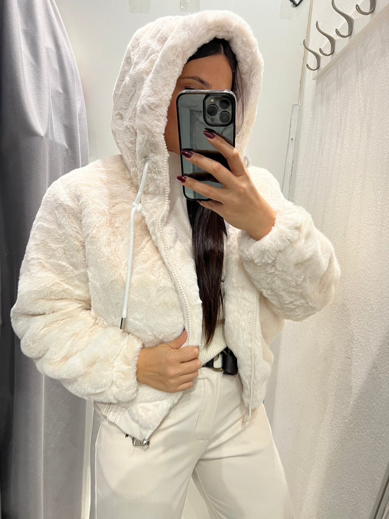 HaveOne•Ecopelliccia con cappuccio•Panna