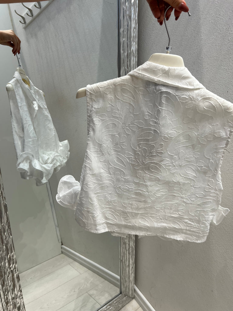 HaveOne•Camicia crop smanicata rouches•Bianco
