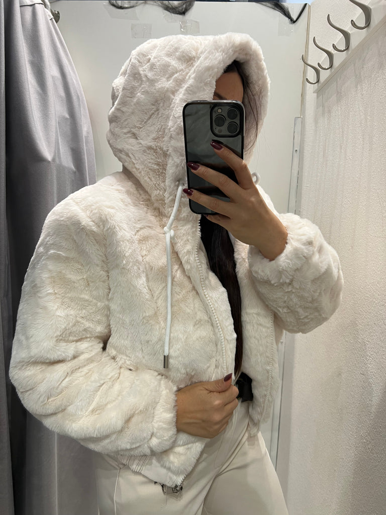 HaveOne•Ecopelliccia con cappuccio•Panna