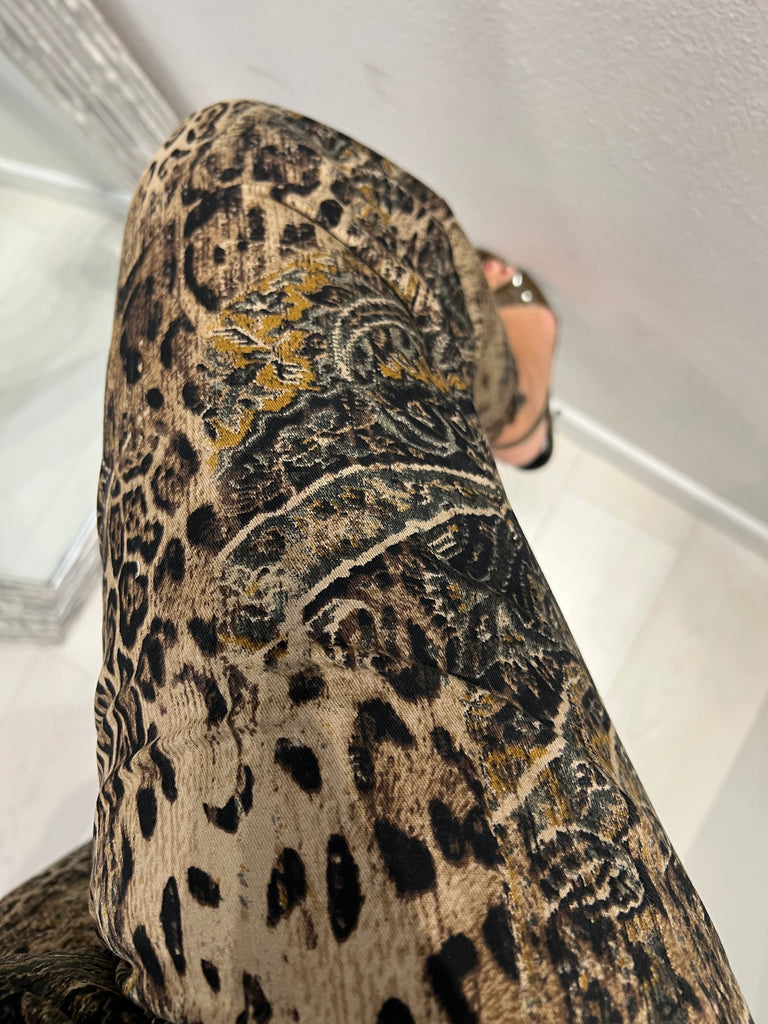 Souvenir•Pantalone in vellutino stampa cashmere e maculata