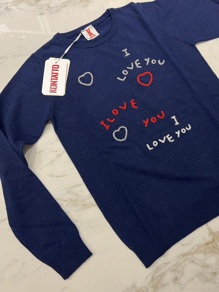 KONTATTO•Maglione misto cashmere scritte ricamate I love you•Più colori