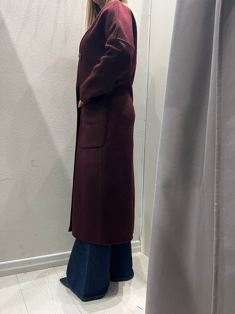 ViCOLO•Cappotto lana doppiopetto tasche applicate Bordeaux
