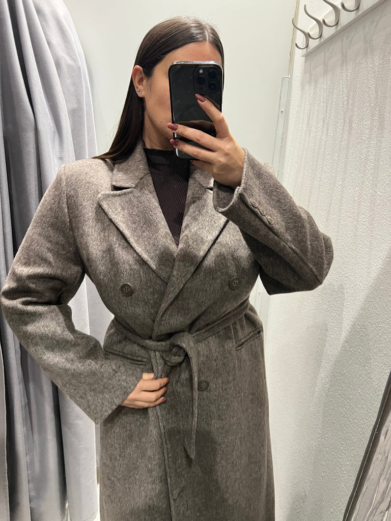 HaveOne•Cappotto doppiopetto con cintura e spacco