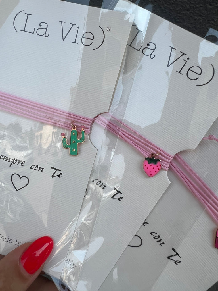La Vie•Collana chocker/bracciale/cavigliera rosa con charm•Scegli il tuo charm!