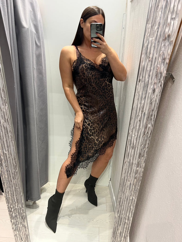 BLK30 LUMINA•Abitino maculato asimmetrico paillettes con pizzo