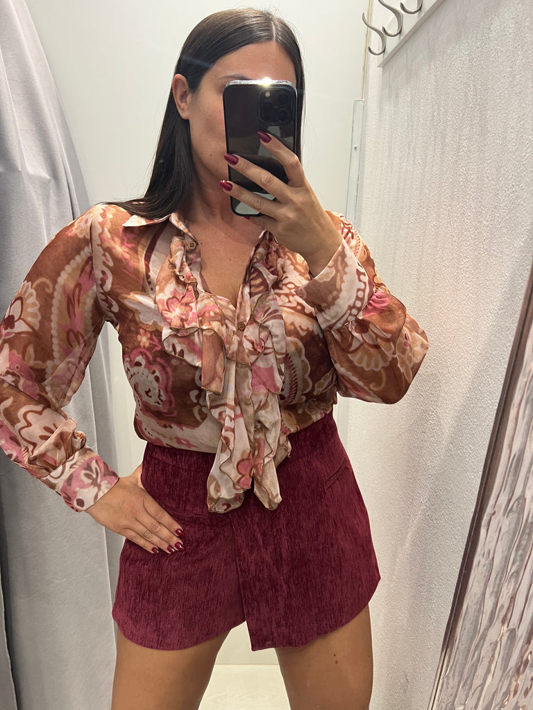 LUMINA•Gonna pantaloncino velluto•Bordeaux