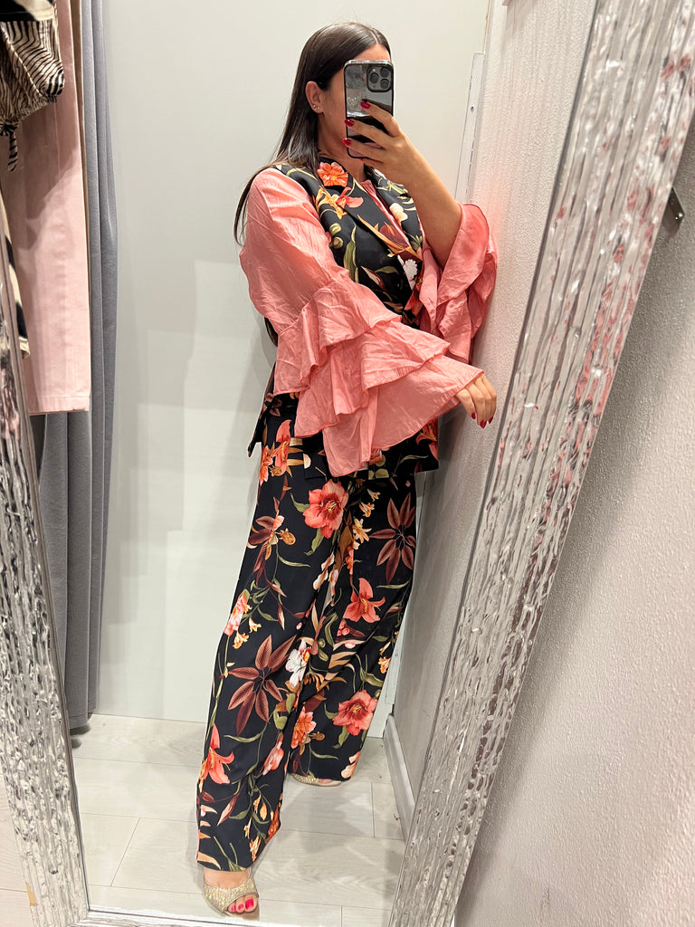 MSS💥ViCOLO•Pantalone palazzo floreale base nera