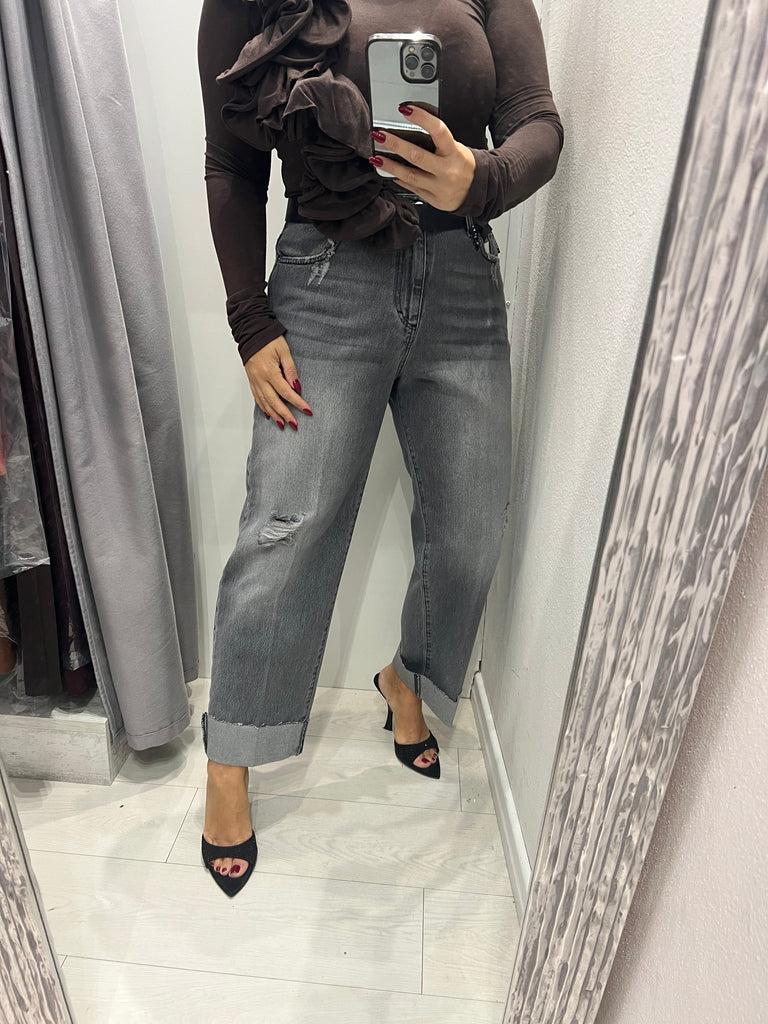 HaveOne•Jeans Mandy grigio slavato con rotture