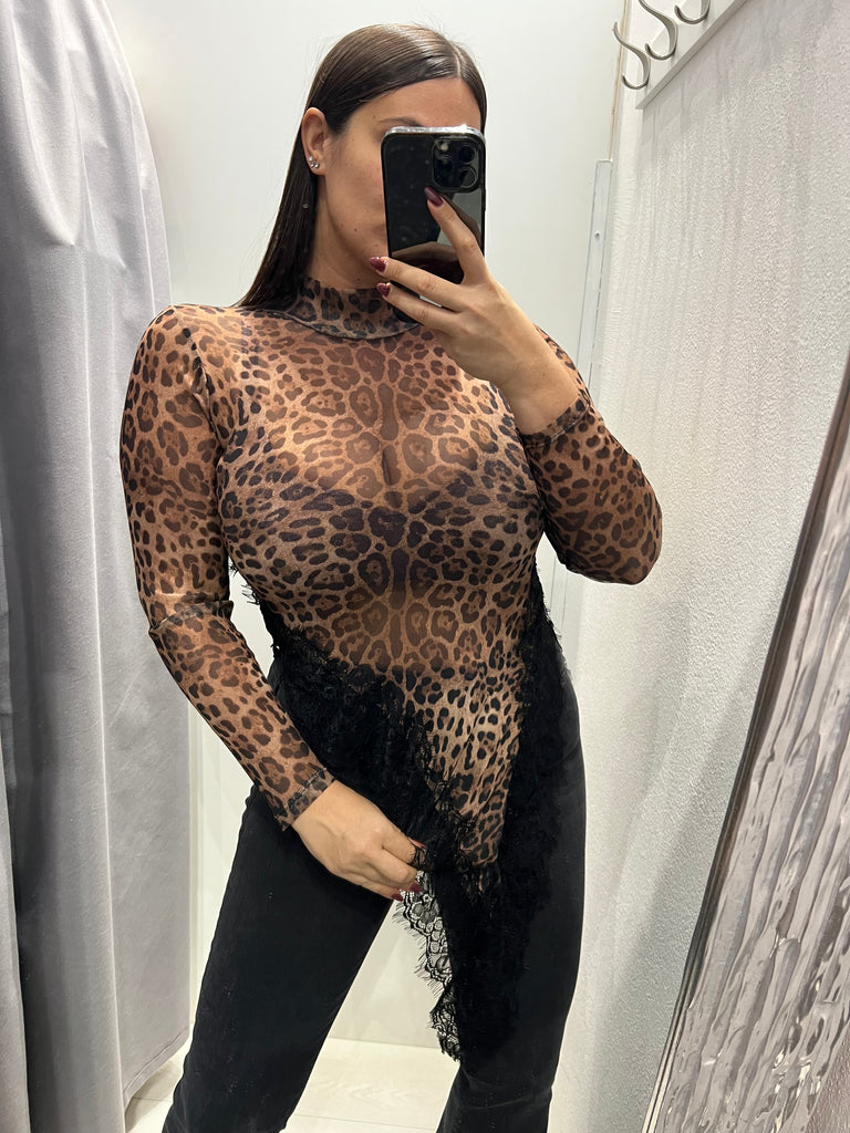 LUMINA•Maglia maculata asimmetrica pizzo