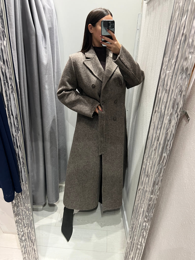 HaveOne•Cappotto doppiopetto con cintura e spacco