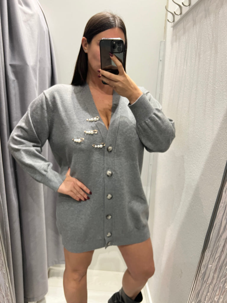 BLK30 ViCOLO•Cardigan abitino ad ovetto con spille perle Grigio