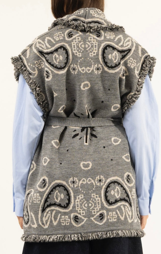 BLK30 KONTATTO•Cardigan smanicato stampa bandana•Più colori