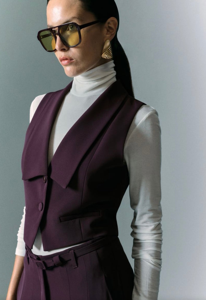 IMPERIAL•Gilet best con bottoni ricoperti prugna