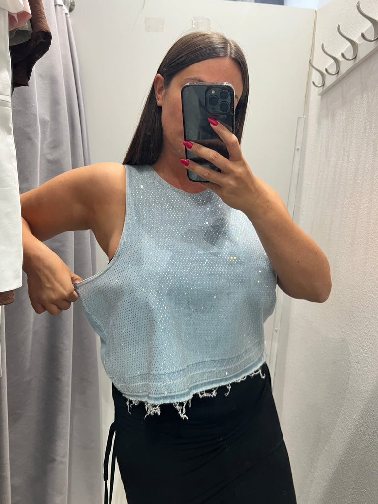 🚨HaveOne•Canotta top jeans strass