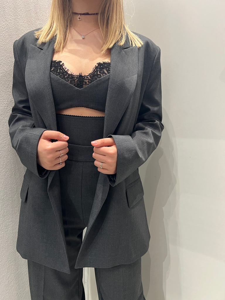 IMPERIAL•Top bralette lingerie grigio pizzo nero Garçon