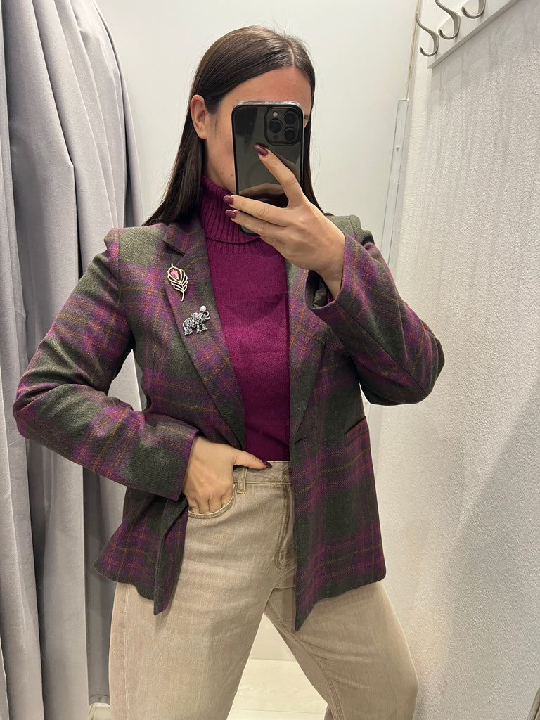 Susy Mix•Giacca lana check militare/viola/zucca