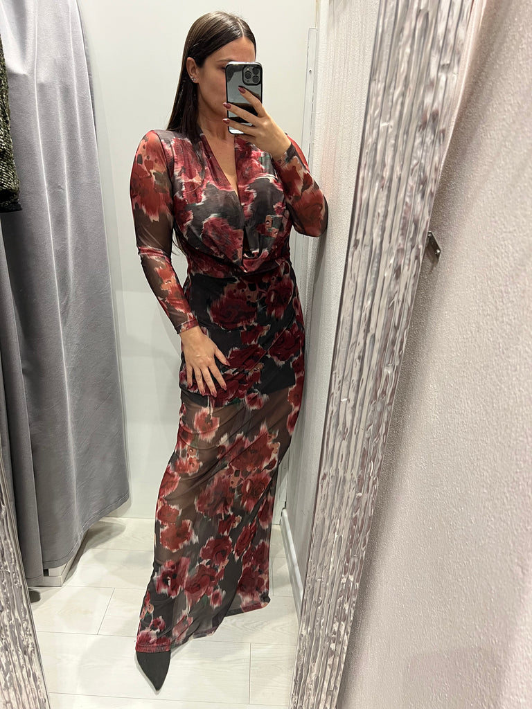 BLK30 LUMINA•Abito floreale stampa ciliegia