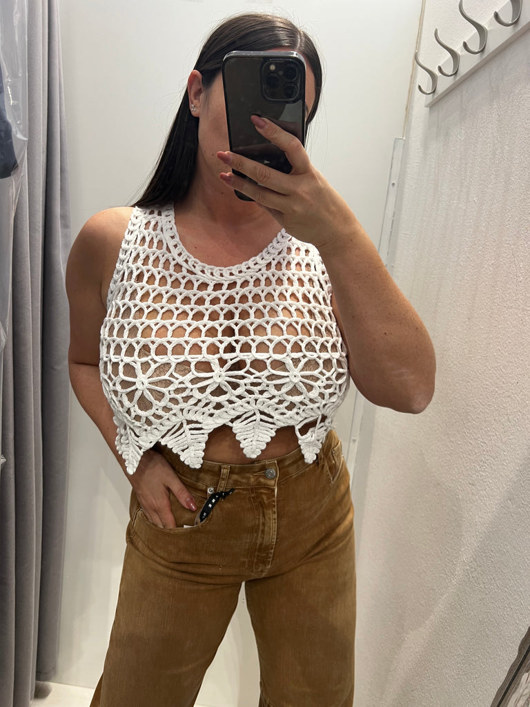HaveOne•Top crop bianco crochet