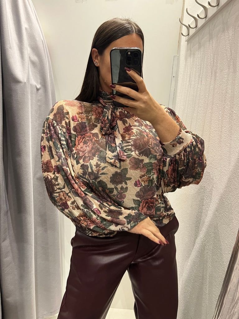 LUMINA•Camicia ampia stampa floreale base beige