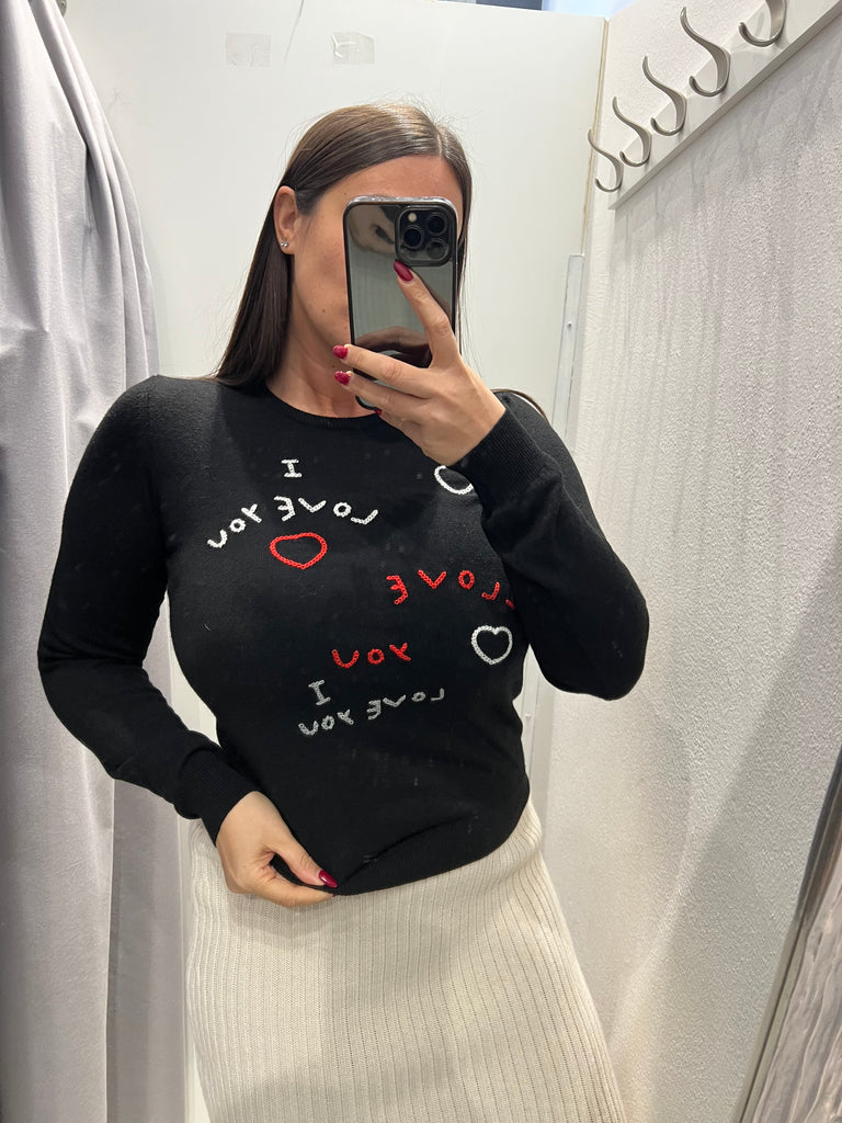 🚨KONTATTO•Maglione misto cashmere scritte ricamate I love you•Più colori