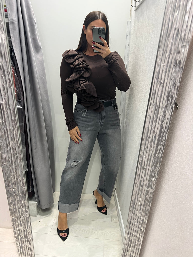 HaveOne•Jeans Mandy grigio slavato con rotture